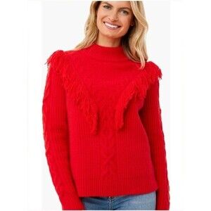Tuckernuck M Red Caswell Fringe Mockneck Wool Blend Sweater